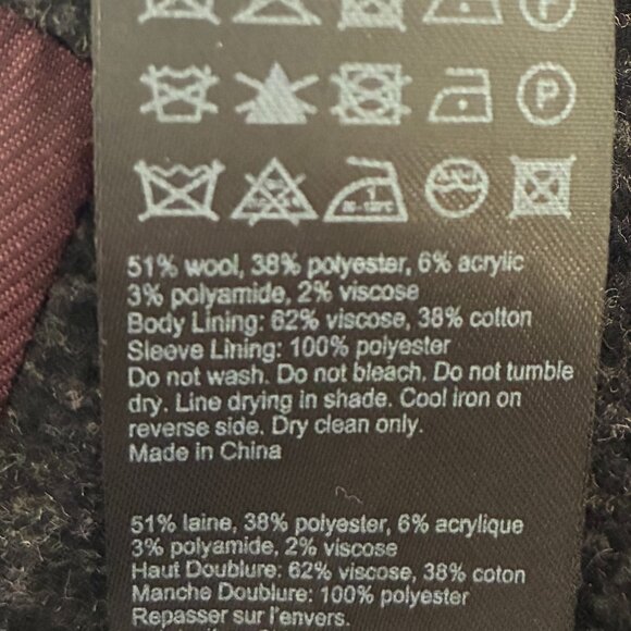 All Saints Black and Charcoal Wool Plaid Luxury Coat Size XXL - Picture 8 of 8